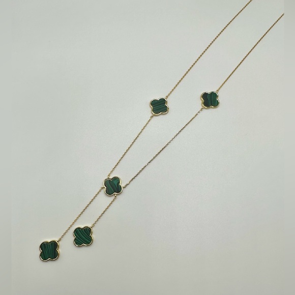 Green & Gold Clover Charm Necklace 18 Kt Gold Dipped - Picture 4 of 4